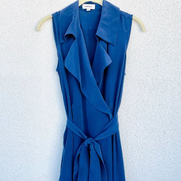 L'AGENCE Silk Wrap Navy Maxi Dress Jacket Belted Women XS/TP - Picture 5 of 10